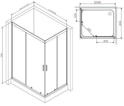 Душевой уголок Am.Pm Gem W90G-404-100280-BT 100x80 прозрачный, черный матовый