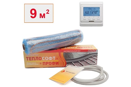 Нагревательный мат ТеплоСофт Профи 9м.кв. 1350Вт с электронным терморегулятором 91350/3