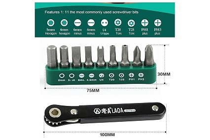 Трещотка с битами LAOA S2, бит 10 шт LA615010