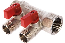 Коллектор Tiemme НВ, 3/4&quot;, 2х1/2&quot;х16, Н 36 мм, никелированный, с кранами 1820004