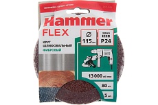 Круг шлифовальный фибровый Flex 243-001 (5 шт; 115 мм; P24; 13000 об/мин; 80 м/с) Hammer 526830
