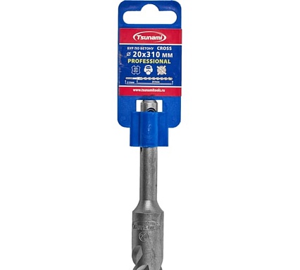 Бур по бетону Tsunami PROFESSIONAL Cross 20х310/255 мм, SDS-plus T10610300020310