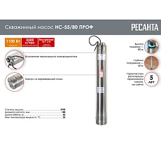 Скважинный насос Ресанта НС-55/80 ПРОФ 77/3/2