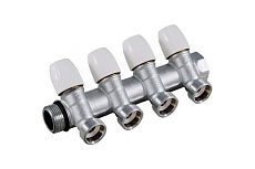 Коллектор Tiemme НВ, 3/4&quot;, 4х3/4&quot;EK, Н 50 мм, хромированный, с вентилями 1860015