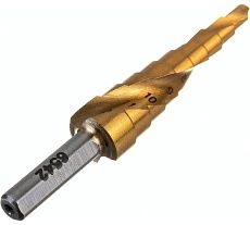 Сверло ступенчатое по металлу SPIRAL HSS-TiN 4-12х1/70 мм D.BOR SDSP-TIN-04-12-06