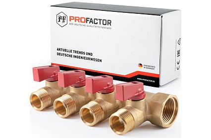 Коллектор с шаровыми кранами PROFACTOR в/н 3/4" х 4 вых 1/2"нар PF MV 264.4