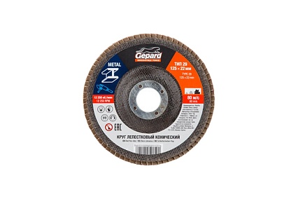 Круг лепестковый конический 125х22 мм, P100 Gepard GP5015-100