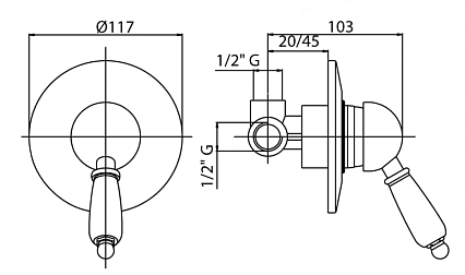 Смеситель для душа Cezares ELITE-DIM-02-Bi бронза, белый