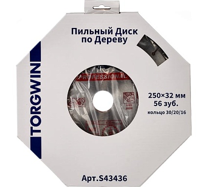 Диск пильный по дереву 250х32/25.4 мм, 56Z TORGWIN S43436