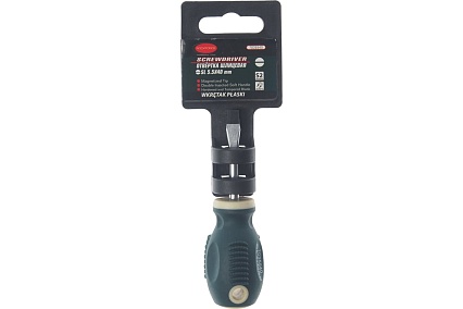 Шлицевая магнитная отвертка Rockforce Profi S2 5.5х40мм, на пластиковом держателе RF-7035540(26225)