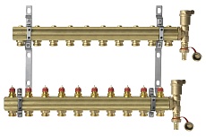 Комплект коллекторов Danfoss FHF-10 set с кронштейнами и воздухоотводчиками 10 контуров 088U0710