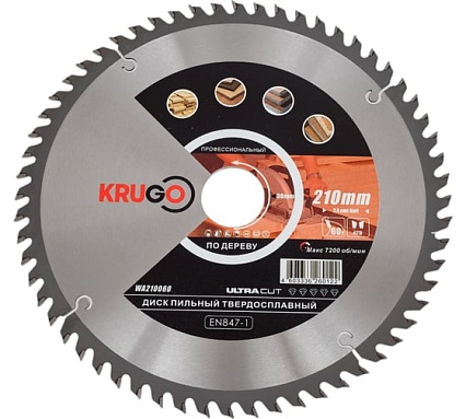 Диск пильный по дереву 210x30 мм, 60T KRUGO WA210060