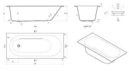 Ванна из искусственного камня Vincea Солид Серфейс (Solid Surface) VBT-8SB1-1800 белая матовая 180х80 см