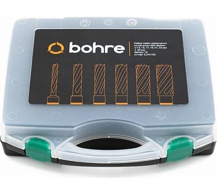 Набор сверл корончатых по металлу HSS Bohre 13,15,17,19,21,23 мм х55, Weldon 19, штифт 6,34х103 КБ003624