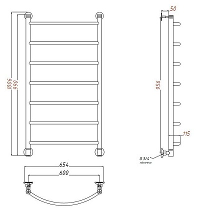 Полотенцесушитель водяной Aquanet Romeo 60x100 см золото