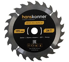 Пильный диск по дереву Hanskonner ArmorPiercing 185x30/20мм, 24 зуба, H9025-185-20/16-24