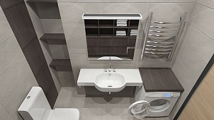 Стильный и практичный минимализм в теплых тонах ванной комнаты