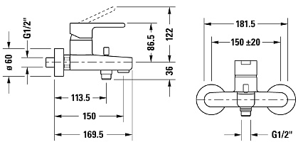 Смеситель для ванны Duravit B.2 B25230000010