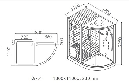 Финская сауна Cerutti SPA Lugano K9751L 180x110, белый, левая