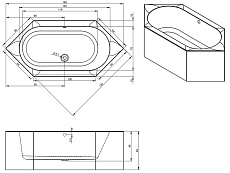 Акриловая ванная Riho Kansas Plug & Play 190x90 см с монолитной панелью