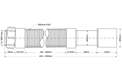 Гофрированная труба McAlpine раздвижная, L290-500 х 50 мм, вход 1 1/2", В, выход D=40/50 мм MRMF2-05