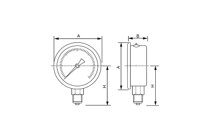 Манометр от 0 до 1.6 бар из нержавеющей стали, D63 мм, NPT 1/4", штуцер снизу A-Flow G20-S-4N-63A-1,6bar