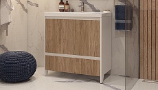 Мебель для ванной Velvex Klaufs 80 см напольная, 1 ящик, белый глянец/дерево шатанэ