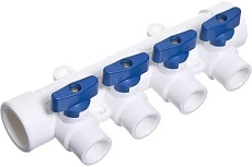 Коллектор полипропиленовый Millennium 32 мм, с кранами, 4 выхода, синяя ручка 3M62-mnb-320420