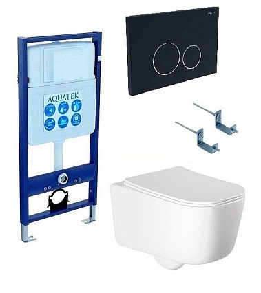Подвесной унитаз SET Aquatek Лугано-020 4в1, кнопка черный матовый