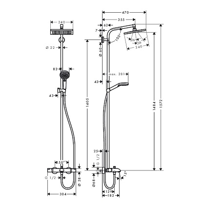 Душевая стойка Hansgrohe Crometta E 240 1jet 27298000 термостат