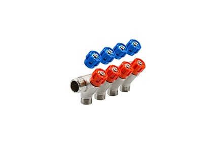 Коллектор VRT 3/4"x1/2", с регулировочными вентилями, 4 выхода 524078