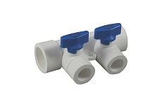 Коллектор полипропиленовый Millennium 32 мм, с кранами, 2 выхода, синяя ручка 3M62-mnb-320220