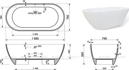 Ванна из искусственного камня Aquanet Family Stone 168х78.5 см, AQ-00332887