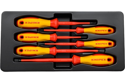 Набор тонких отверток Knipex VDE 1000В, 6 пр, SL3/4/5.5/6.5 шлиц, PH1/2 крест, KN-002012V02