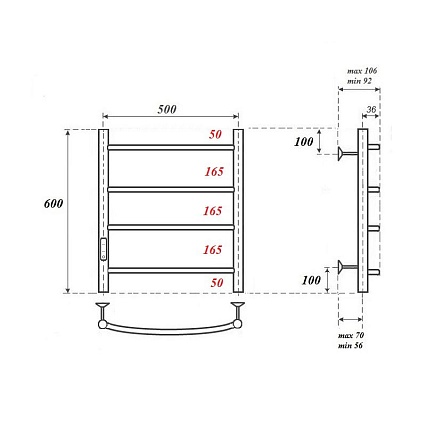 Полотенцесушитель электрический Point PN04756 П4 50x60 диммер слева, хром