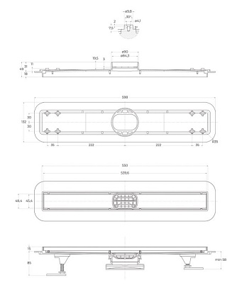 Душевой лоток Belbagno Luce BB-LD-LUCE-60-BIANCO 60 см, комб.затвор, решетка под плитку, белый матовый