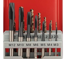 Набор машинных метчиков H-Tools M3-M12 HSSE-TiALN DIN371/376 + сверла 14пр 245051FHT