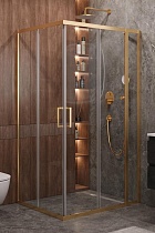 Душевой уголок Cezares MOLVENO-AH-21-90+20-C-BORO-IV 110x90 прозрачный, брашированное золото