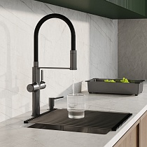 Смеситель для кухни Iddis Ikon IKNGMFFi05 фильтр, гибкий излив, графит