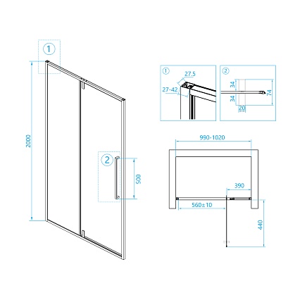 Душевая дверь RGW Stilvoll SV-03B 100x200 распашная, прозрачное, черный