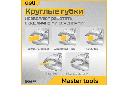Зажимные клещи Deli с круглыми губками DL2001 220мм рабочий ход 45мм, углеродистая сталь, регулировочный винт 98274