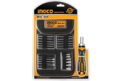 Отвертка с битами Ingco INDUSTRIAL трещоточная, 26шт HKSDB0268