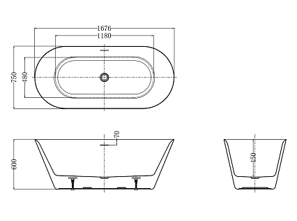 Акриловая ванна AQUAme AQM3501GW 167x75 см белый глянец