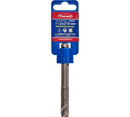 Бур по бетону Tsunami PROFESSIONAL Cross 12х210/165 мм, SDS-plus T10610300012210
