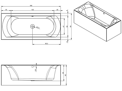 Акриловая ванна Riho Linares Plug&Play 180x80 L с монолитной панелью