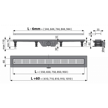 Душевой лоток Alcaplast APZ10-650M 65 см, хром