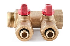 Коллектор с шаровыми кранами PROFACTOR в/н 3/4&quot; х 2 вых 16 цанга PF MVP 266.2