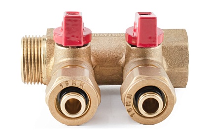 Коллектор с шаровыми кранами PROFACTOR в/н 3/4" х 2 вых 16 цанга PF MVP 266.2