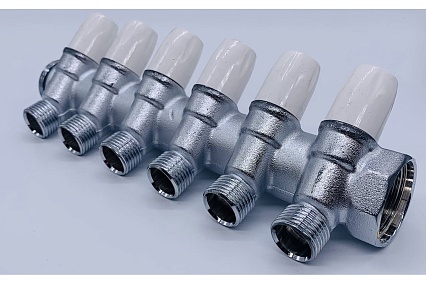 Коллектор Tiemme 6 отводов, регулируемый 1"х1/2(16) MAXIMA (никель) 1860084 / 1868K
