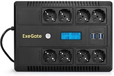 Источник бесперебойного питания Exegate NEO Smart LHB-650.LCD.AVR.8SH.CH.RJ.USB 650VA 390W, LCD, AVR, 8*Schuko, RJ45 11, USB, 4*USB-порта для зарядки, Black 295013
